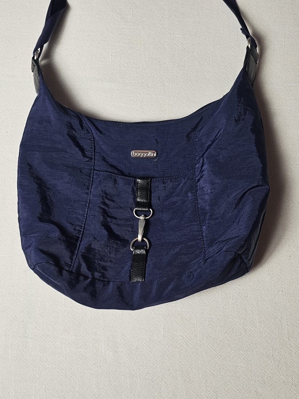 Baggallini Navy Blue Crinkle Nylon Hobo Shoulder Bag Navy Blue